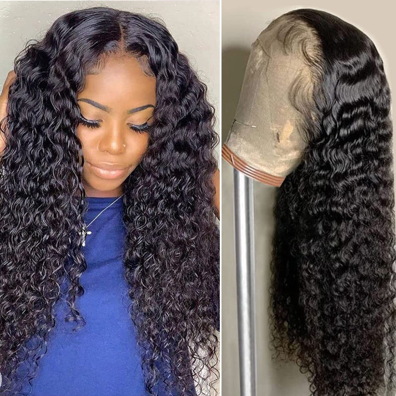 AISI 13x4 Deep Wave Lace Front Wigs Human Hair 180 Density HD Lace Front Wigs Human Hair Curly Wigs for Black WomenGlueless Wigs Human Hair with Baby Hair 16 Inch